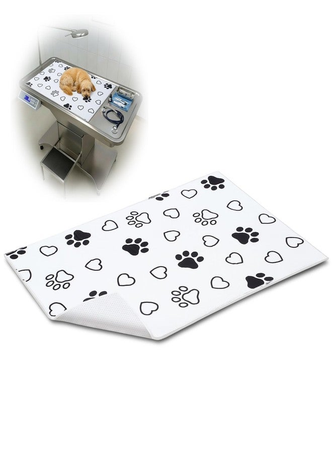 AceOrbit 24x36 Inch Non-Slip Dog Grooming Mat for Table Dog Vet Mat Black and White Paw Print Pet Grooming Pad for Cat Pet Checkups Rehabilitation Bath, Waterproof and Easy to Clean - Image 1